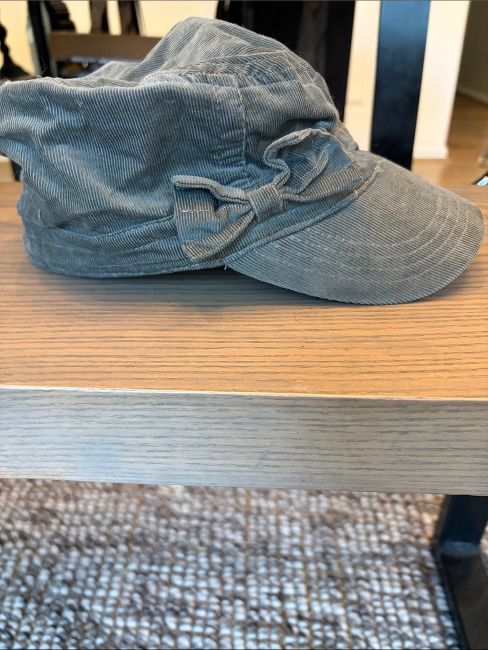Womens Olive Green Corduroy Cap with Bow
